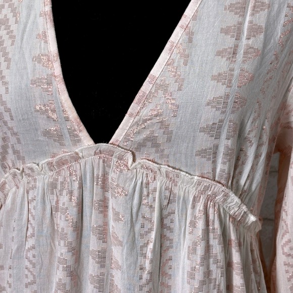 Blush Shimmery Boho Babydoll Mini Dress Small Festival Fairy Coquette Peasant - Picture 4 of 13